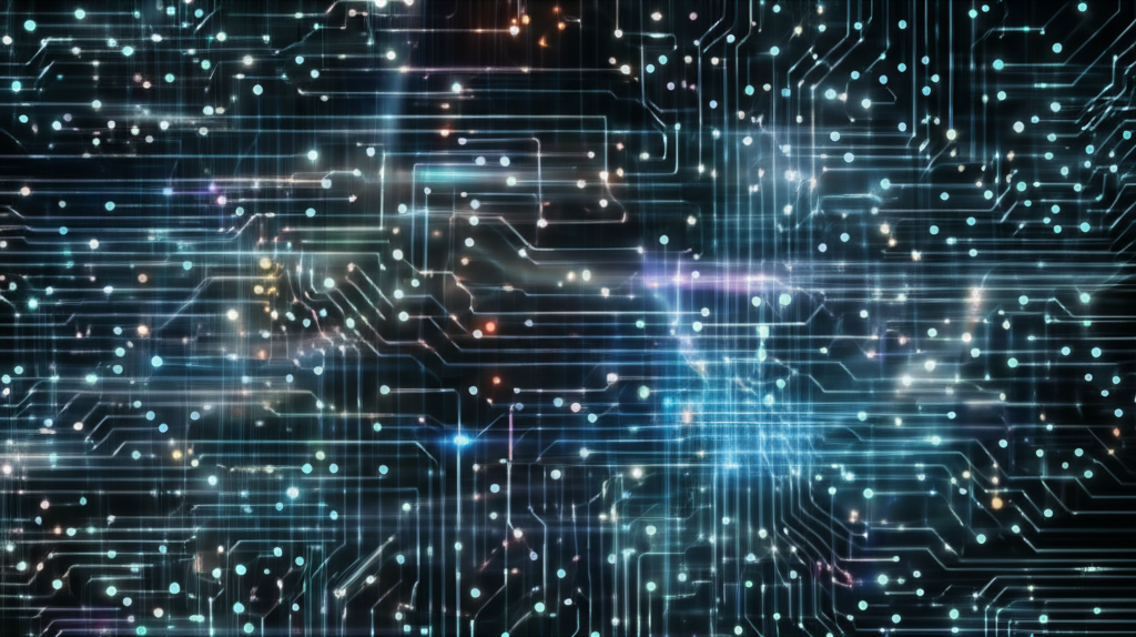 A stylized, abstract representation of a complex, multi-dimensional network of glowing nodes and connecting lines, rapidly shifting and reforming.  The overall impression is one of immense complexity and dynamic change, suggesting the power and potential of quantum computing.