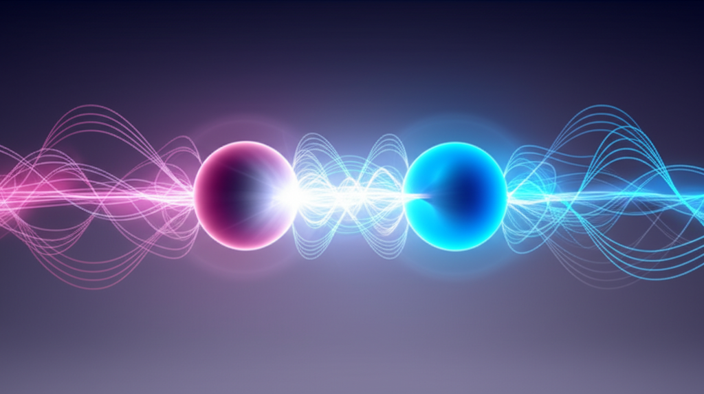 A stylized, abstract representation of a quantum entanglement, depicted as two glowing, interconnected spheres of different colors, subtly shifting and changing their luminosity.  One sphere is slightly larger, representing the potential for disruptive technological advancement, while the other, smaller sphere, represents ethical considerations and potential risks.