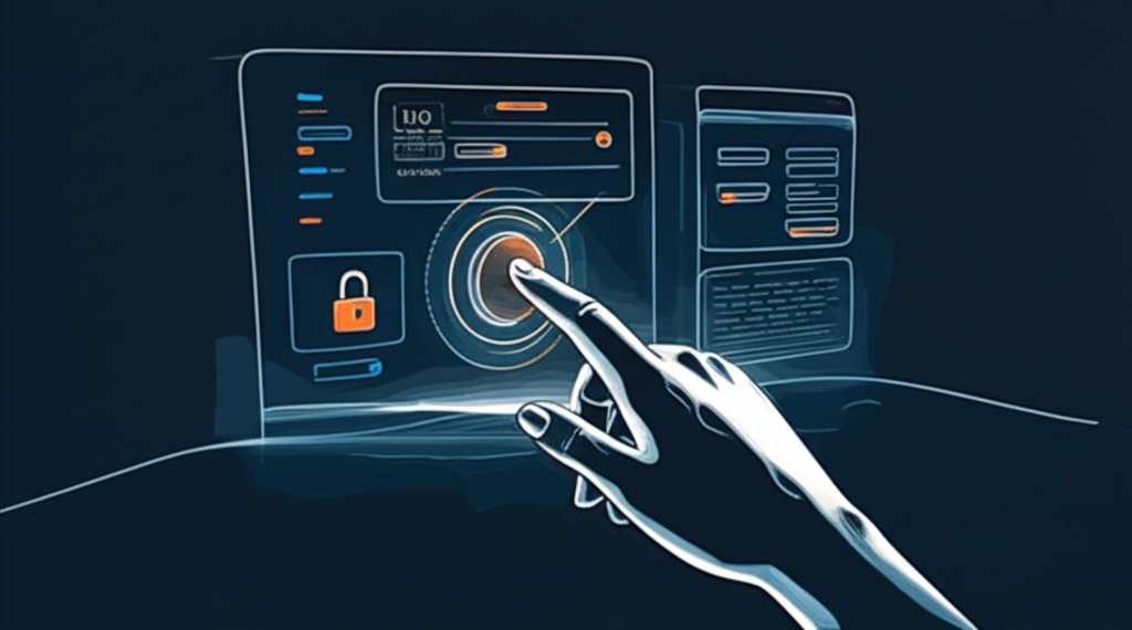 A stylized, slightly-abstracted, hand reaching out to adjust a dial on a glowing, digital dashboard interface. The dashboard subtly suggests parental controls (e.g., a lock icon partially visible, a setting labeled 